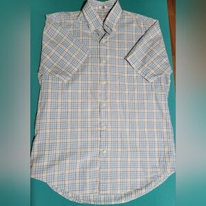 Peter Millar Men's Short Sleeve Blue Plaid Button Down Shirt Size M